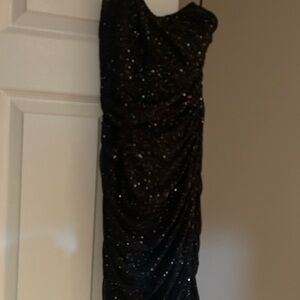 D&M Sexy Sparkly Glitter Sleeveless Ruched Party Clubwear Bodycon Mini Dress